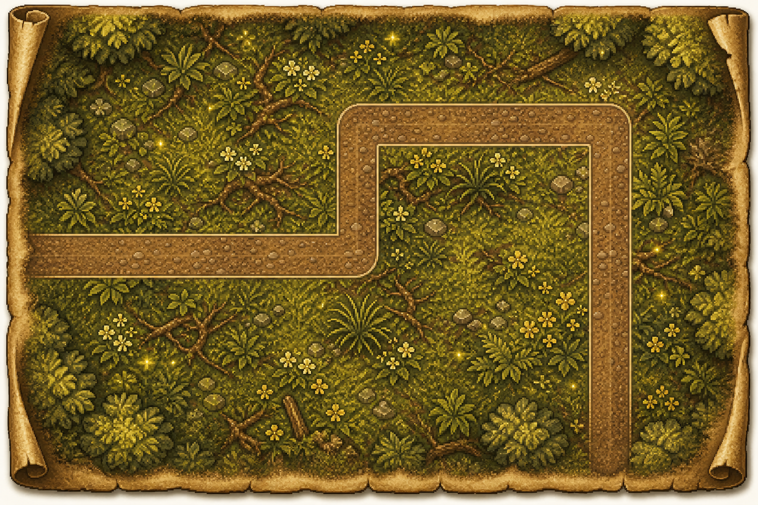 Illustrated grass battlefield with a winding enemy path